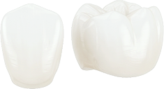 Render of two porcelain crowns on white