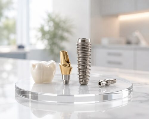 Nobel Biocare implant components on a display stand