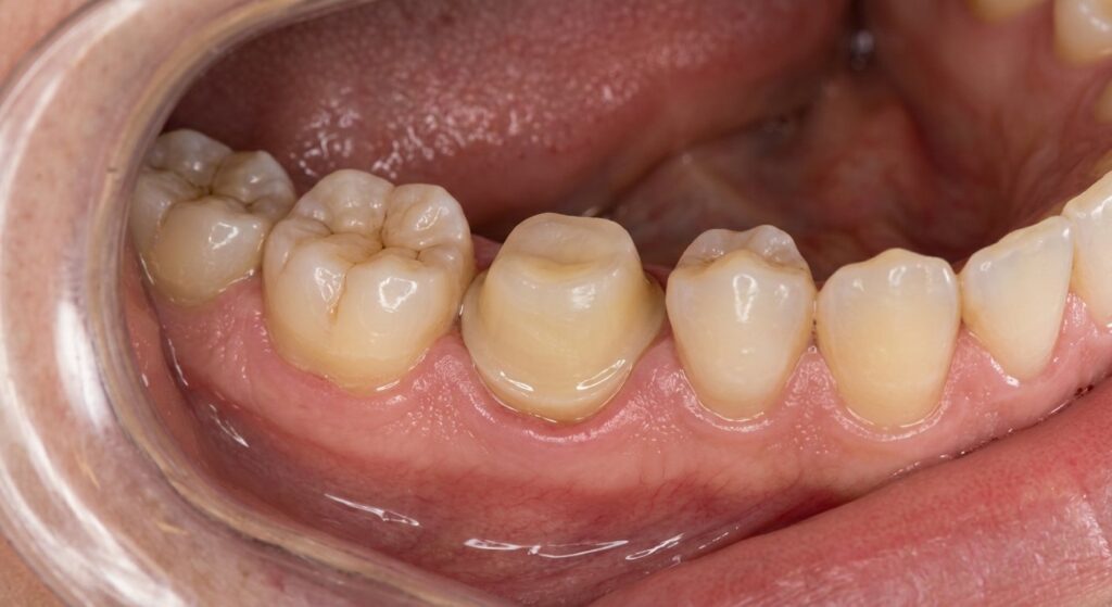 A molar prepared to receive a dental crown at Makeover Dental Studio, Tijuana