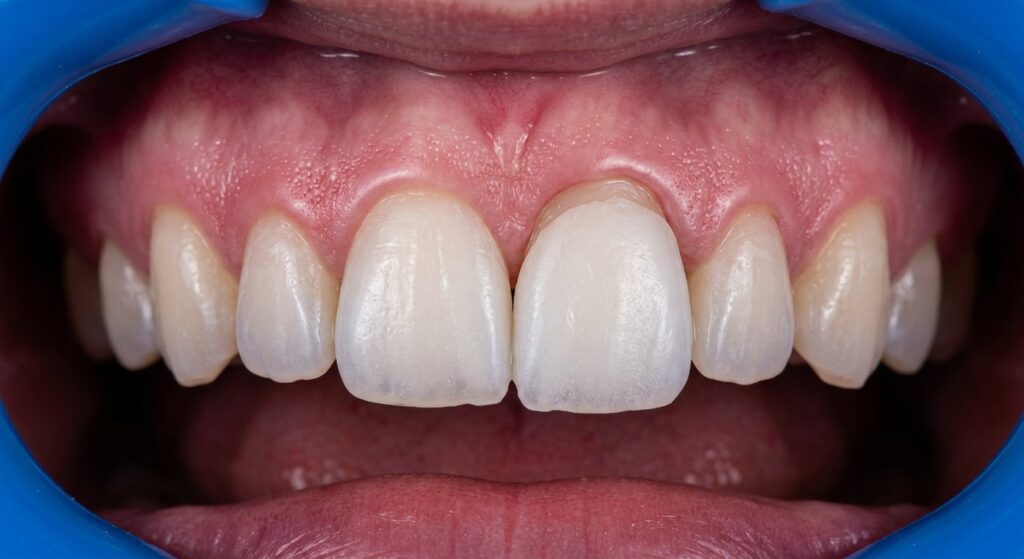 A temporary provisional crown fitted while the final restoration is made