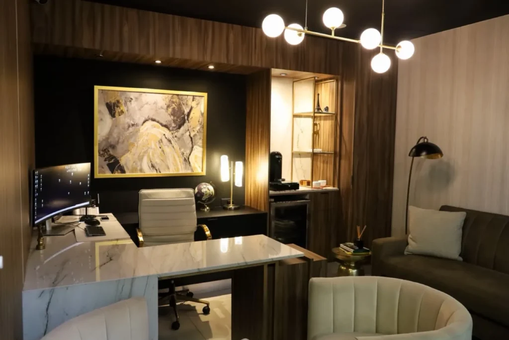 Private consultation office with lounge seating at Makeover Dental Studio in Tijuana